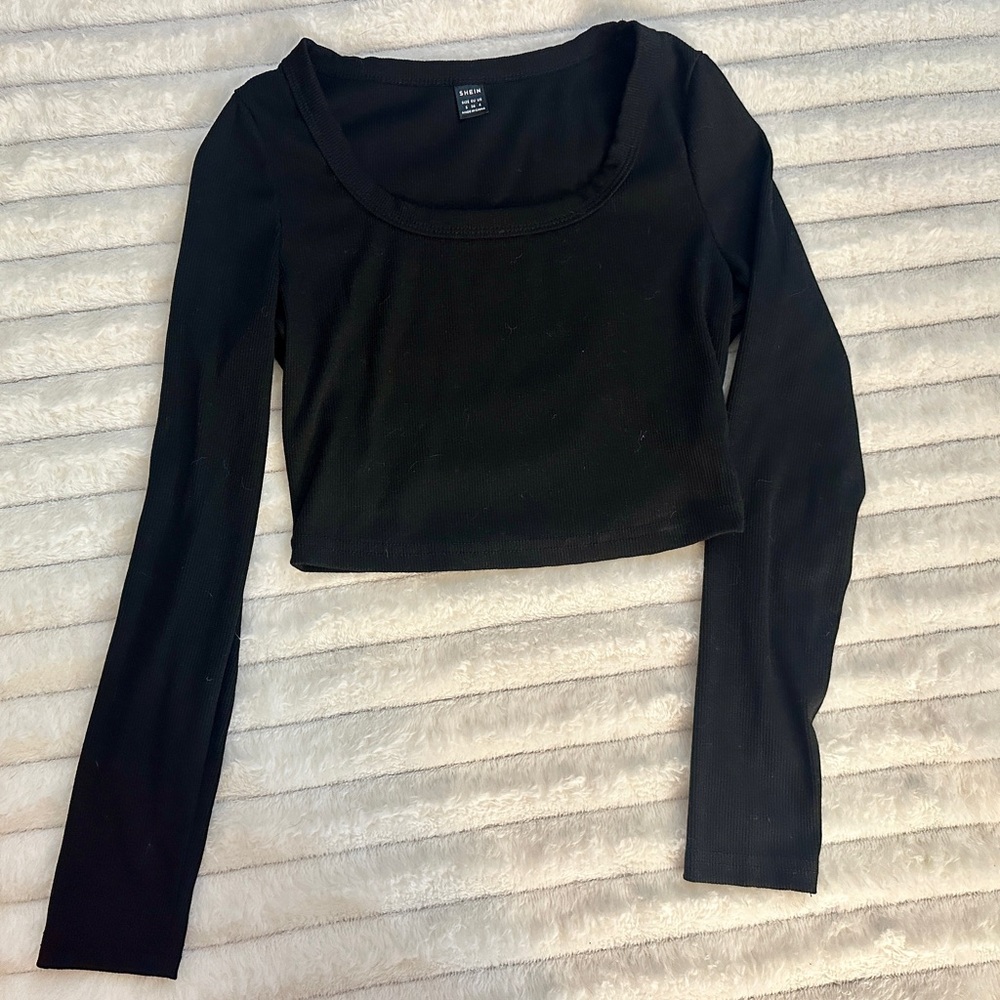 SHEIN Black Long Sleeve Crop Top Size S